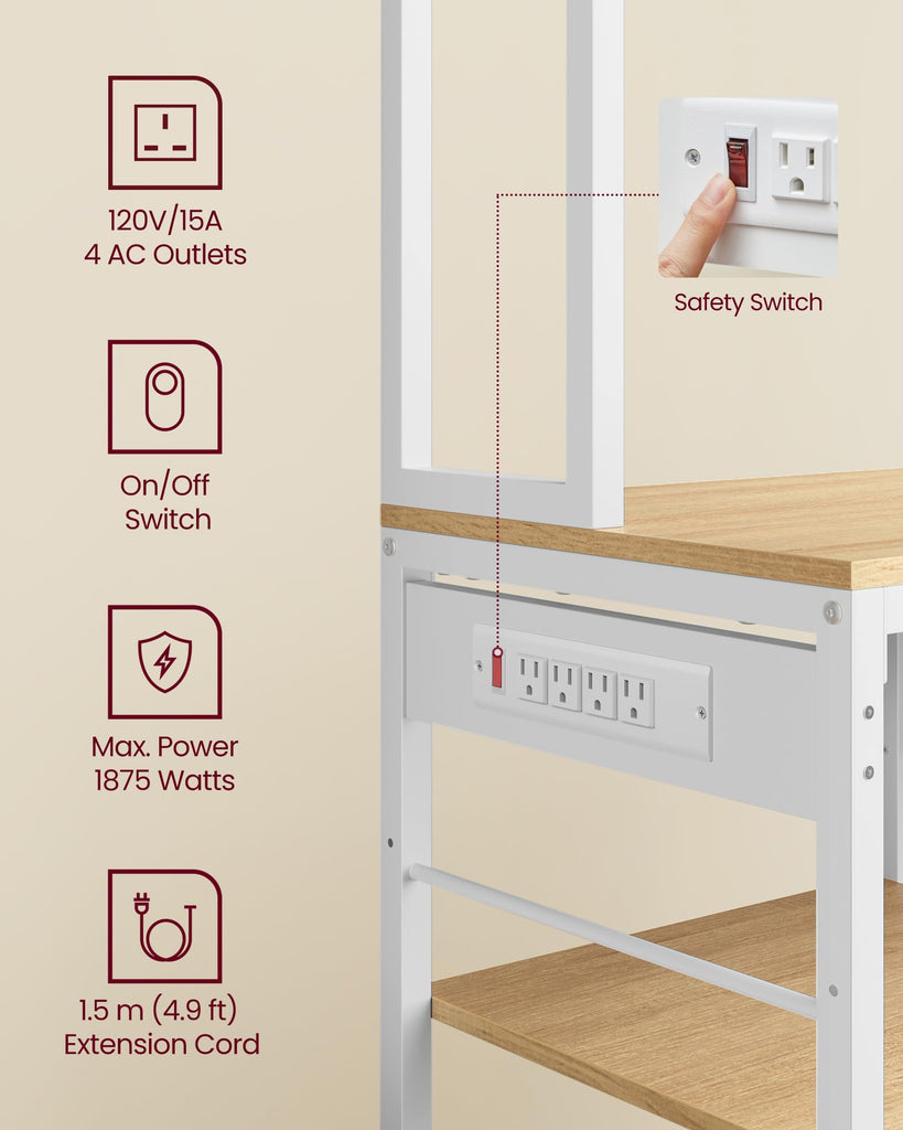 Bakers Rack with Charging Station, Coffee Bar, 12 Hooks