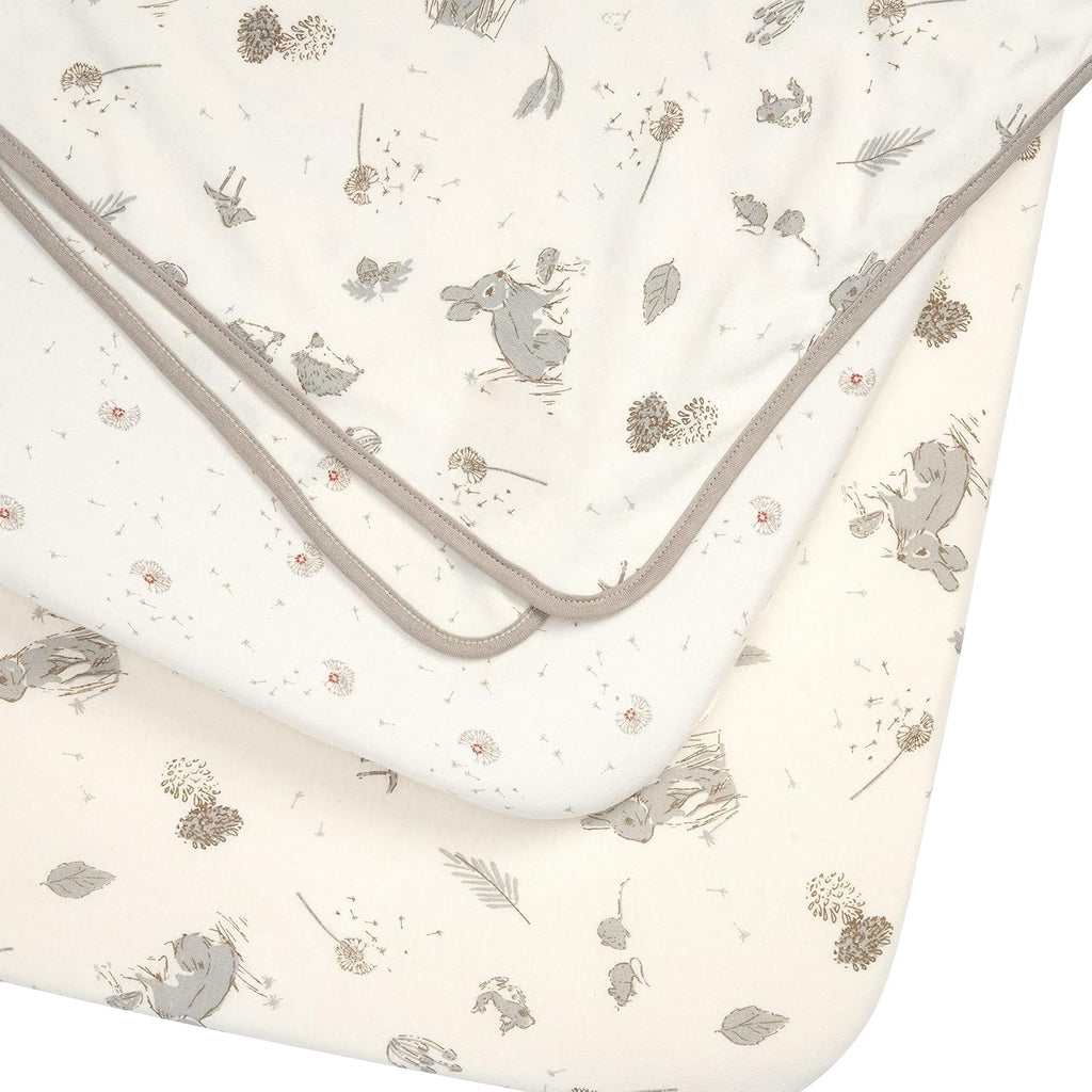 Bedside Bassinet Starter Pack - 2 Organic Cotton Fitted Sheets & Reversible Coverlet - Baby Essentials & Newborn