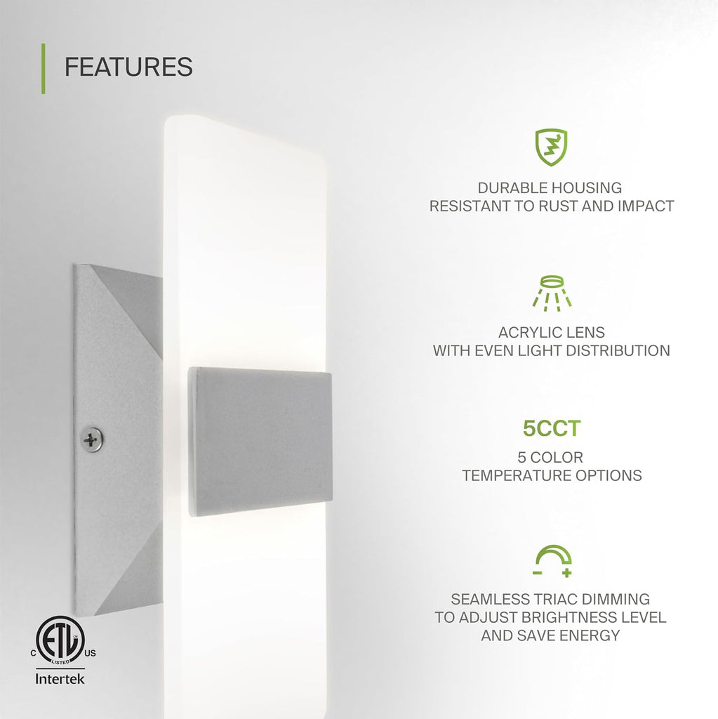 8 Inch Indoor LED Wall Sconce - 10W 2700K-5000K Dimmable Brushed Nickel Wall Sconce Lights - Modern Wall Sconces