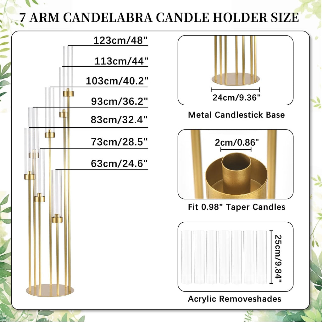 4Sets Floor Candelabra Tall 7 Arm Centerpieces, 48" Tall Metal Candlestick Holders with Acrylic Lampshade candelabros
