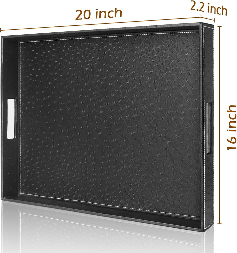 Serving Tray with Handles, 20 x 16 Inch Candle Holder Tray for Ottoman Coffee Table, Breakfast, Decorative Black Tray