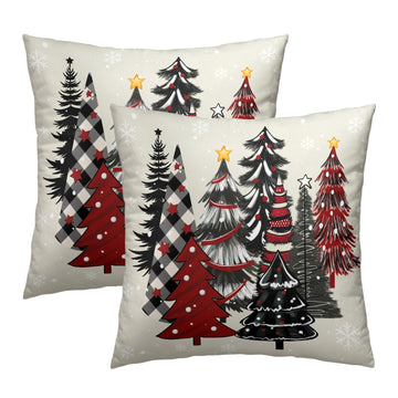Christmas Trees Throw Pillow Covers 20x20 Set of 2, Red Black Buffalo Plaid Xmas Tree Decorative Pillow Cases Cushion
