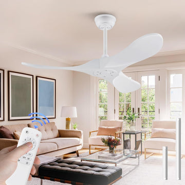 Inspired Maverick Style 42 Inch Solid Wood Ceiling Fan with Remote,White and Gold, no Light, 6 Speeds, Reversible DC Motor, Modern Ceiling Fans Without Lights for Outdoor Indoor Bedroom Farmhouse,Patios