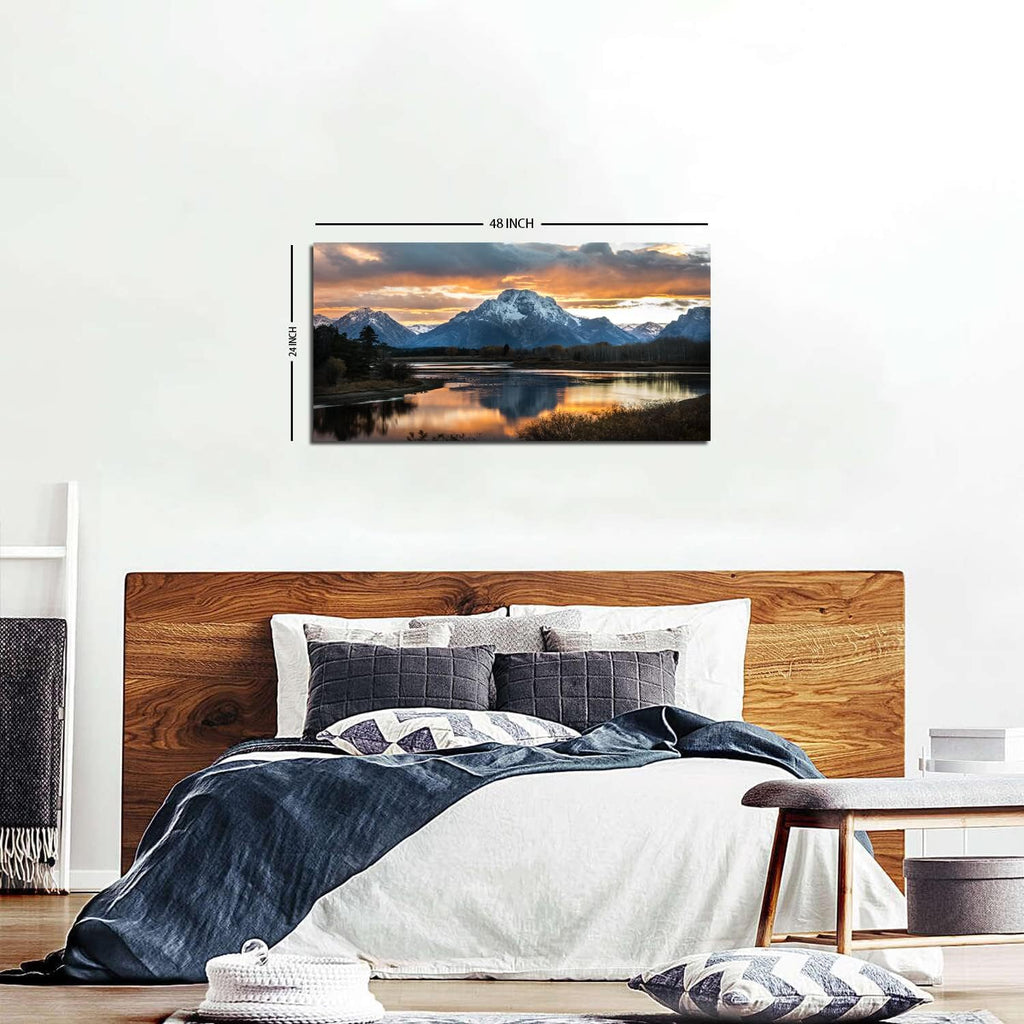 Grand Teton Mountain Wall Art National Park Posters Sunset Oxbow Bend Scenery Wall Picture Snake River Landscape Wall