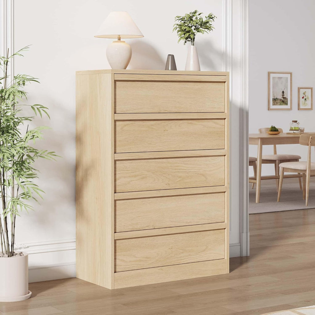 5 Dresser , 43.3" Tall Dresser, Freestanding Horizontal Drawer with Storage, Wooden Closet Chest Storage , Natural Oak