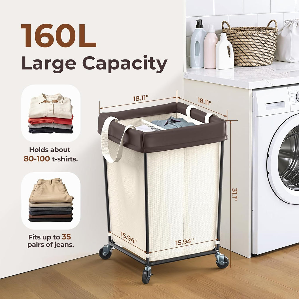 160L Rolling Laundry Basket with Wheels, Rolling Laundry Hamper with Wheels | Double Laundry Hampers Cart on Wheels