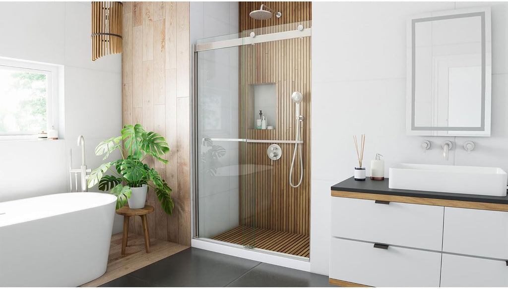 Sapphire 44-48 in. W x 76 in. H Semi-Frameless Bypass Shower Door in Brushed Nickel, SHDR-6348762-04