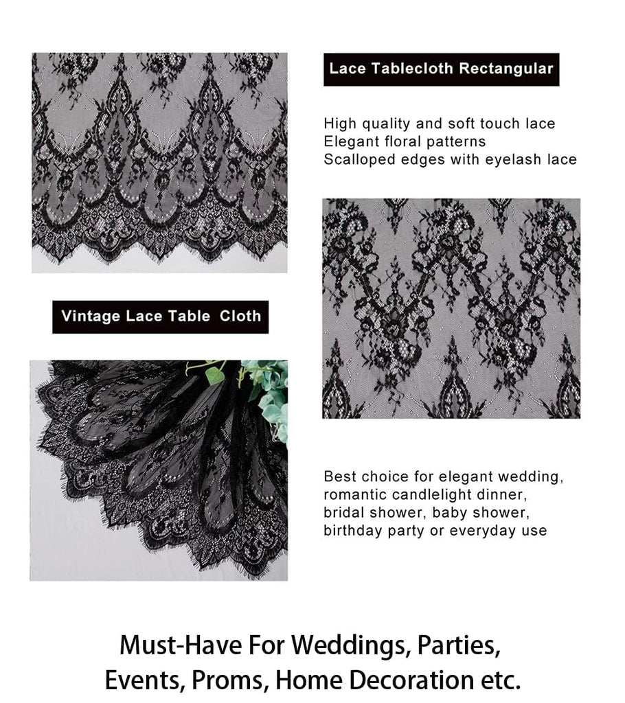 Lace Tablecloth Black 60x120 Inches Rectangle