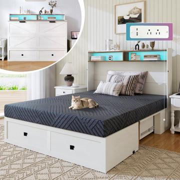 Queen Murphy Bed with Mattress Included with LED Lights & Storage