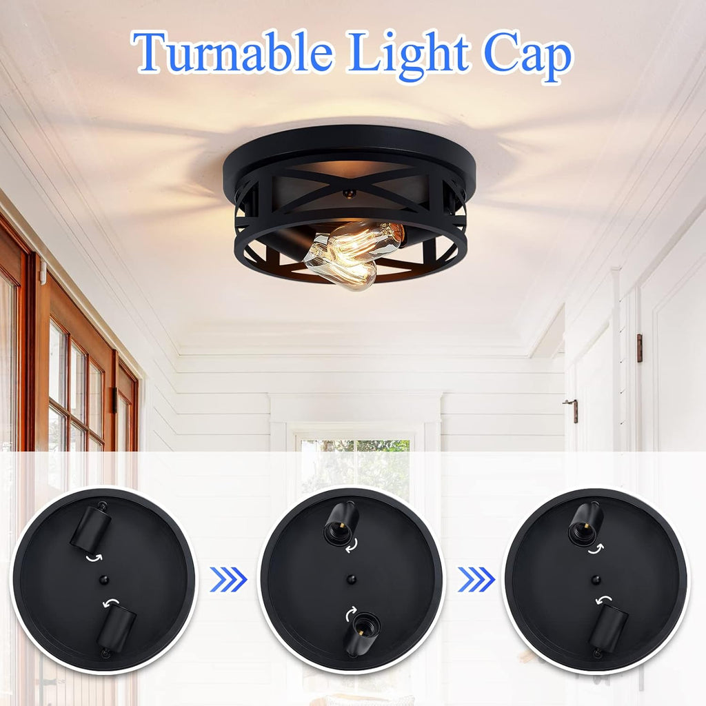 Flush Mount Ceiling Light Fixture,Black 2-Light Hallway Light Fixtures Ceiling,Light Fixtures Ceiling Mount for