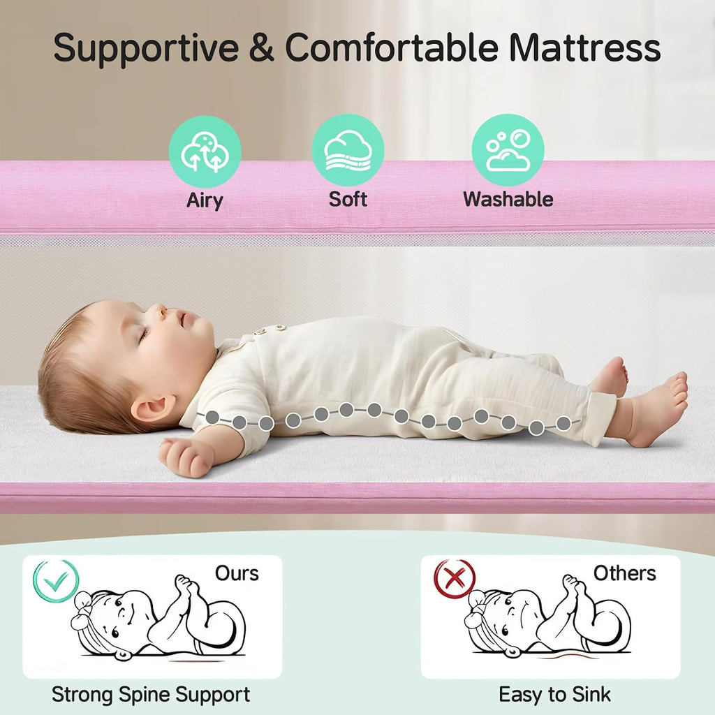 Bassinet Bedside Sleeper,Baby Bassinet Slides Over Bed,5-Position Height Adjustment & Breathable All-Mesh Wall