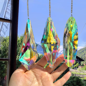 5" Large Crystal Sun Catcher 3PCS - Hanging Prism Rainbow Maker Windows - K9 Crystal Prism Suncatcher Set for Indoor