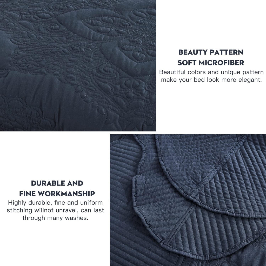 Oversized King Bedspread 128x120 Extra Wide, Stitched Damask Quilt Set King/Cal King, Lightweight Reversible