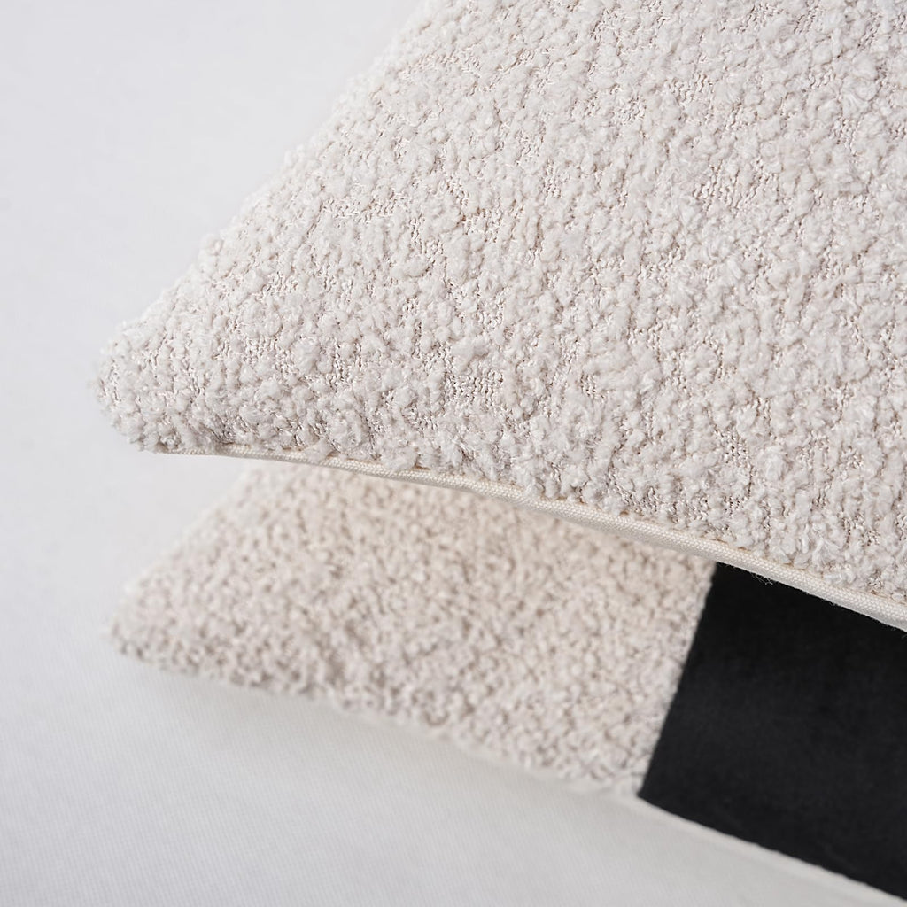 Texture Boucle Pillow Covers 18x18, Faux Leather Patchwork
