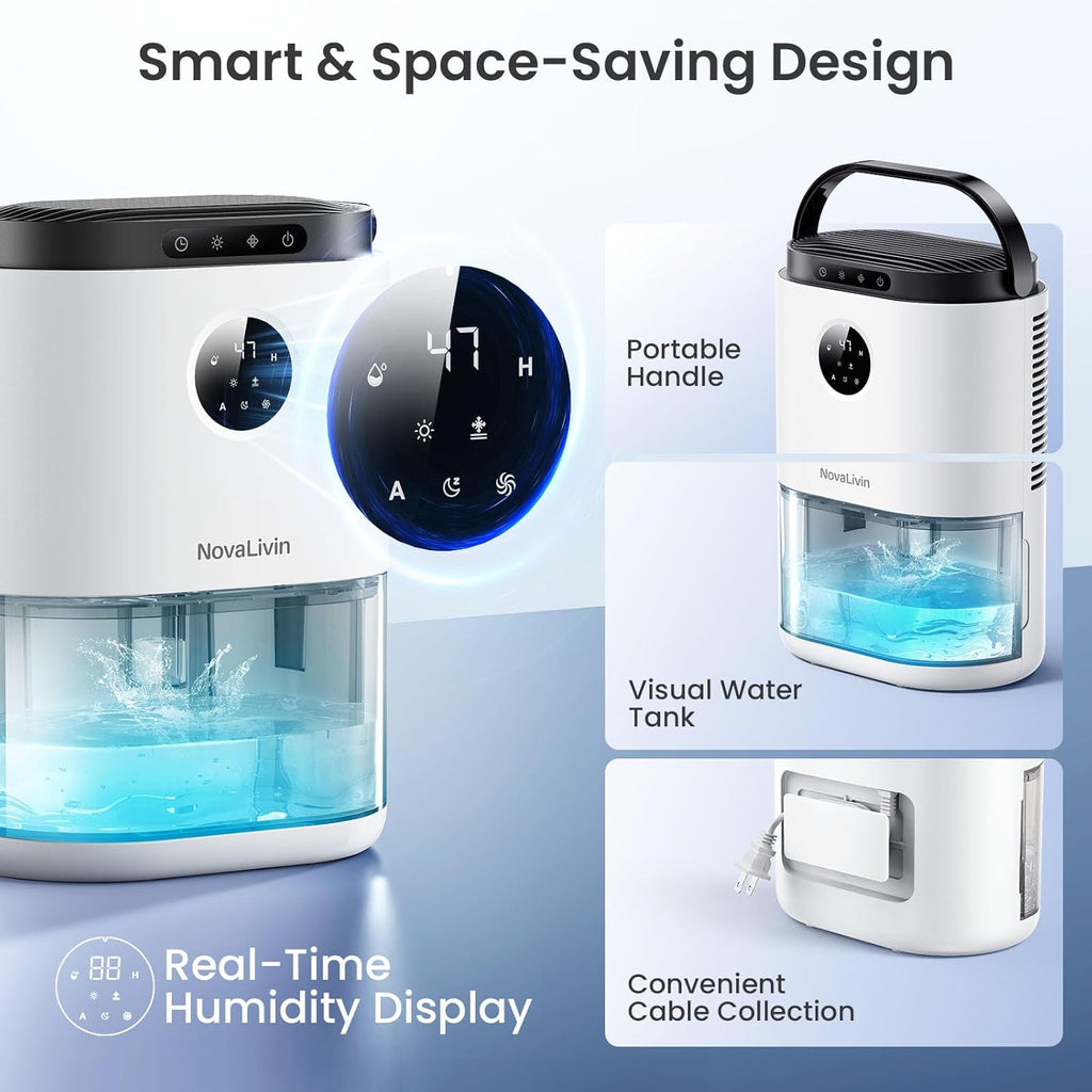 Dehumidifier for Home, 68 OZ Water Tank Dehumidifiers for Bathroom, Bedroom, Living room with, Auto Humidity Control