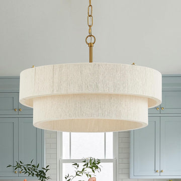 20"Hand Woven Rattan Chandelier Boho Pendant Light Adjustable Coastal Pendant Light for Kitchen Island Dining Living