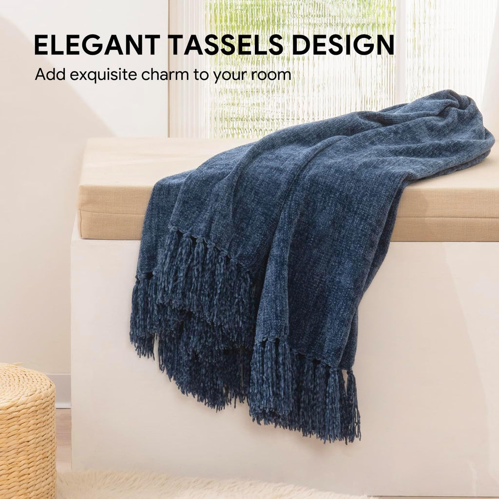 Throw Blanket Soft Cozy Chenille Throw Blanket with Fringe Tassel, 50'' x 60'')