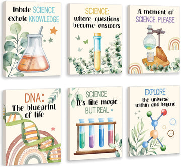 Science Canvas Wall Art,Colorful Chemistry Physics Posters,Set of 6 (8"x10" Framed)Inspirational Positive Quotes Art
