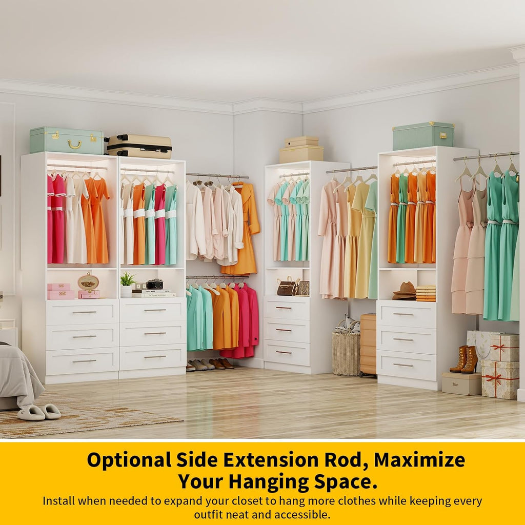 Closet System of 2 Sets with 6 Drawers, 4FT-10FT Modular Closet Organizer Systems Shelving, Wood Closet Systems for