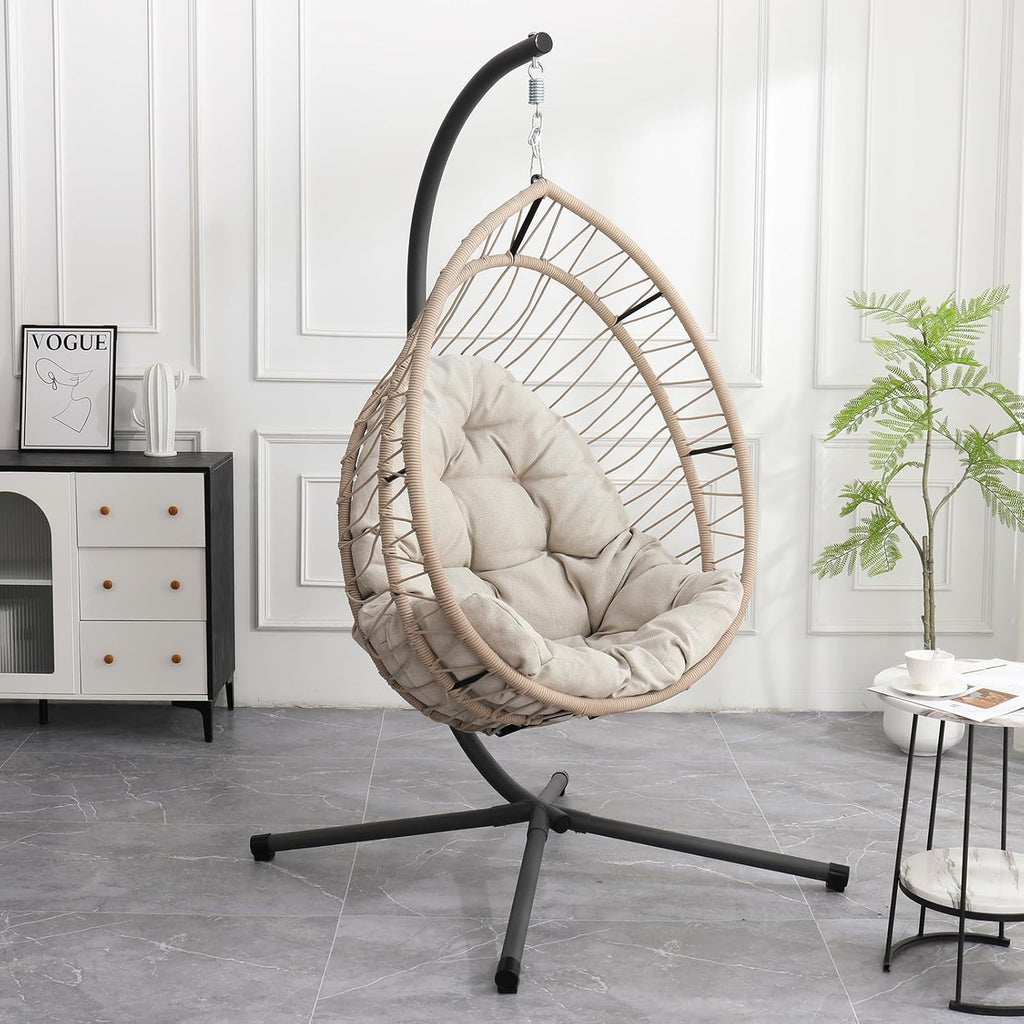 Hanging Egg Chair with Stand, Foldable Hammock Swing Chair Made by Durable All-Weather Core-Spun Polyester Rope with