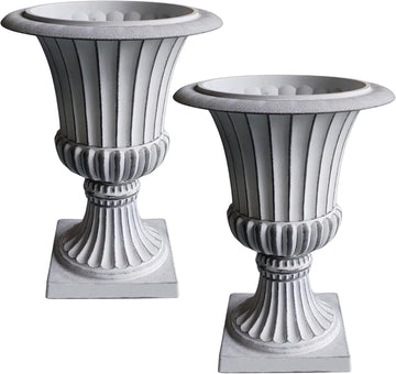 Urn Planters 22", Set of 2, Tall Stone-Resin Pedestal Planters for Outdoor Plants, Large Front Porch Decor, Patio