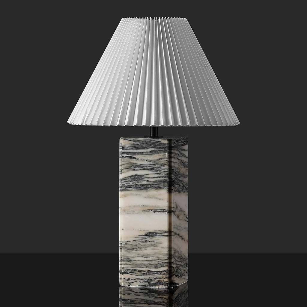 Mackenzie Cream/White Marble Square 25-inch Table Lamp Living Room Home Office Desk Nightstand (LED Bulb Included)