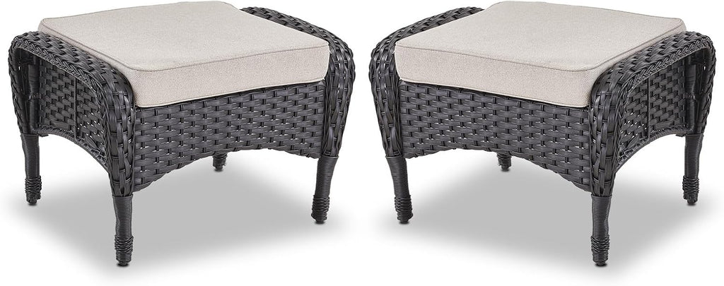 Outdoor Ottomans Foot Rest - 25 Inch PE Wicker Foot Stool Set of 2 with Removable Cushions Furniture Sets,All Weather