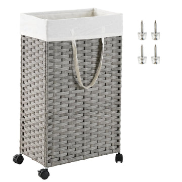 Slim Laundry Hamper 75L rolling laundry basket with Wheels Grey