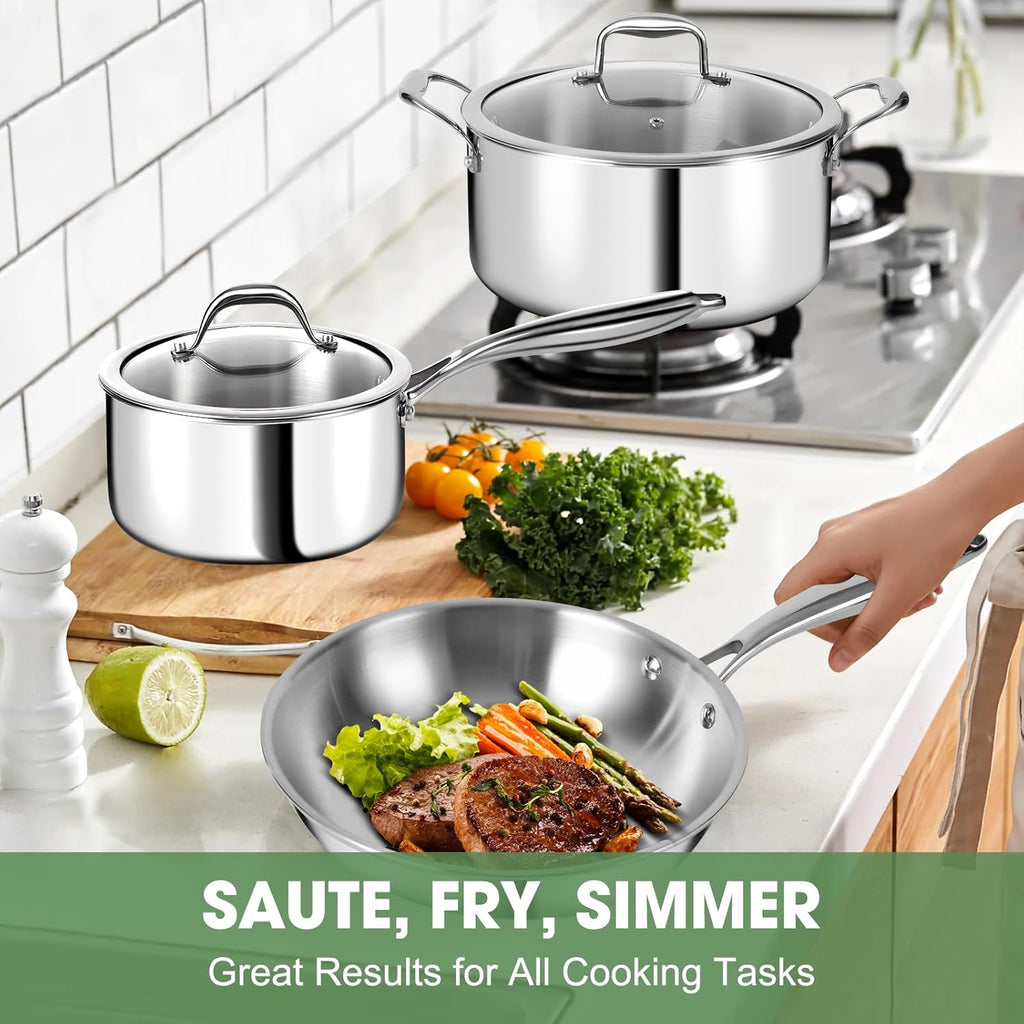 3 Ply Stainless Steel 11-Piece Cookware Set with Lids, Pots and Pans Kitchen Set, Non-Toxic, Induction, Oven