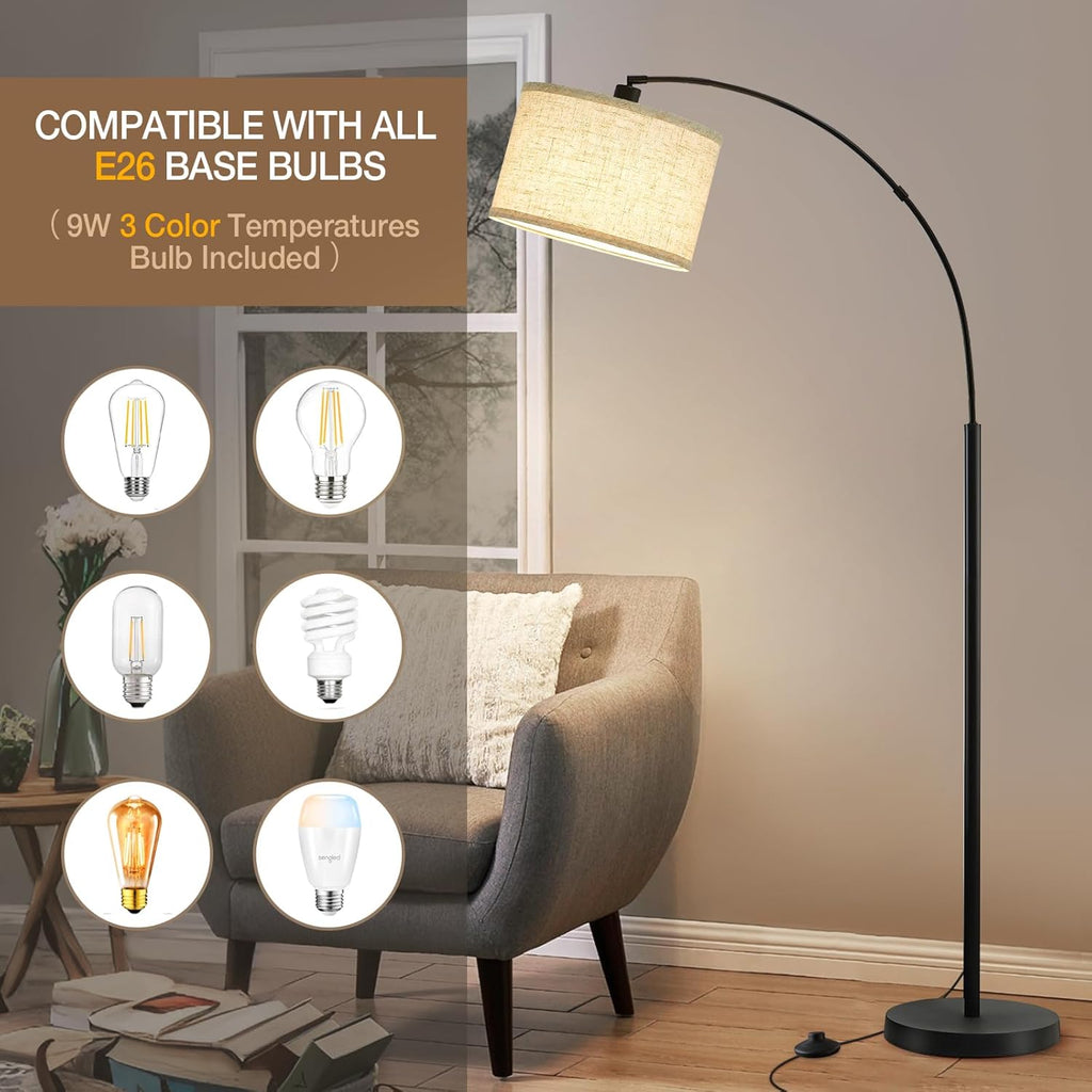 71" Arc Floor Lamps, Standing Lamp with Adjustable Head, Tall Pole Lamp with Foot Switch, Arched Reading Light