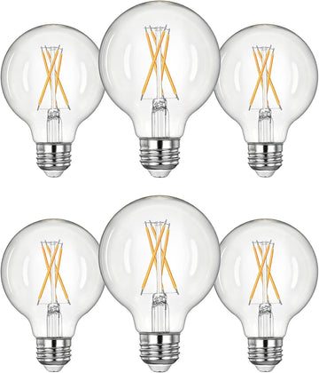 6 Pack G25 Globe Light Bulbs, Dimmable Vintage LED Edison Bulbs, CRI90+ 5W Equivalent 60W, Clear LED Filament Vanity