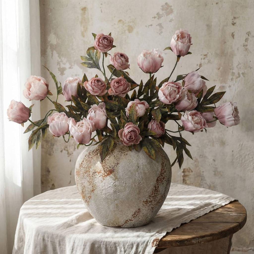Faux Silk Peony Artificial Flowers Stem for Vase,8 Pcs,Brownish | Brownish Fake Peonies Branches with Stems, for Fall