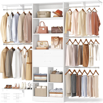 5FT Closet Organizer System with Wooden Drawers, 60 Inches Walk In Closet System With 5 Hanging Rods, Can Fit 1.58 to