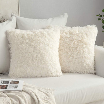Pack of 2 Luxury Faux Fur Throw Pillow Cover Deluxe Spring Decorative Plush Pillow Case Cushion Cover Shell