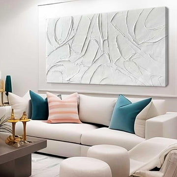 Home Decor White Abstract Wall Decor Maximalist Artwork Textured Canvas Wall Art Pictures Bedroom Home Office Decor