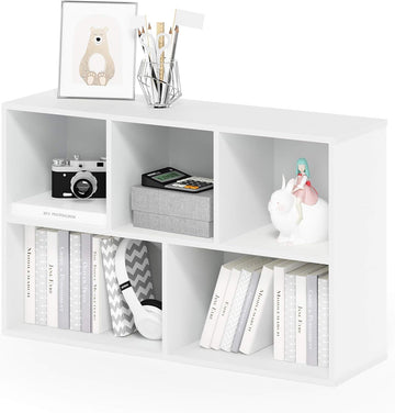 LUDER Book Shelf, 5-Cube Bookshelf, Reversible Bookcase, 9.4 x 19.5 x 31.5, Easy Assembly, White