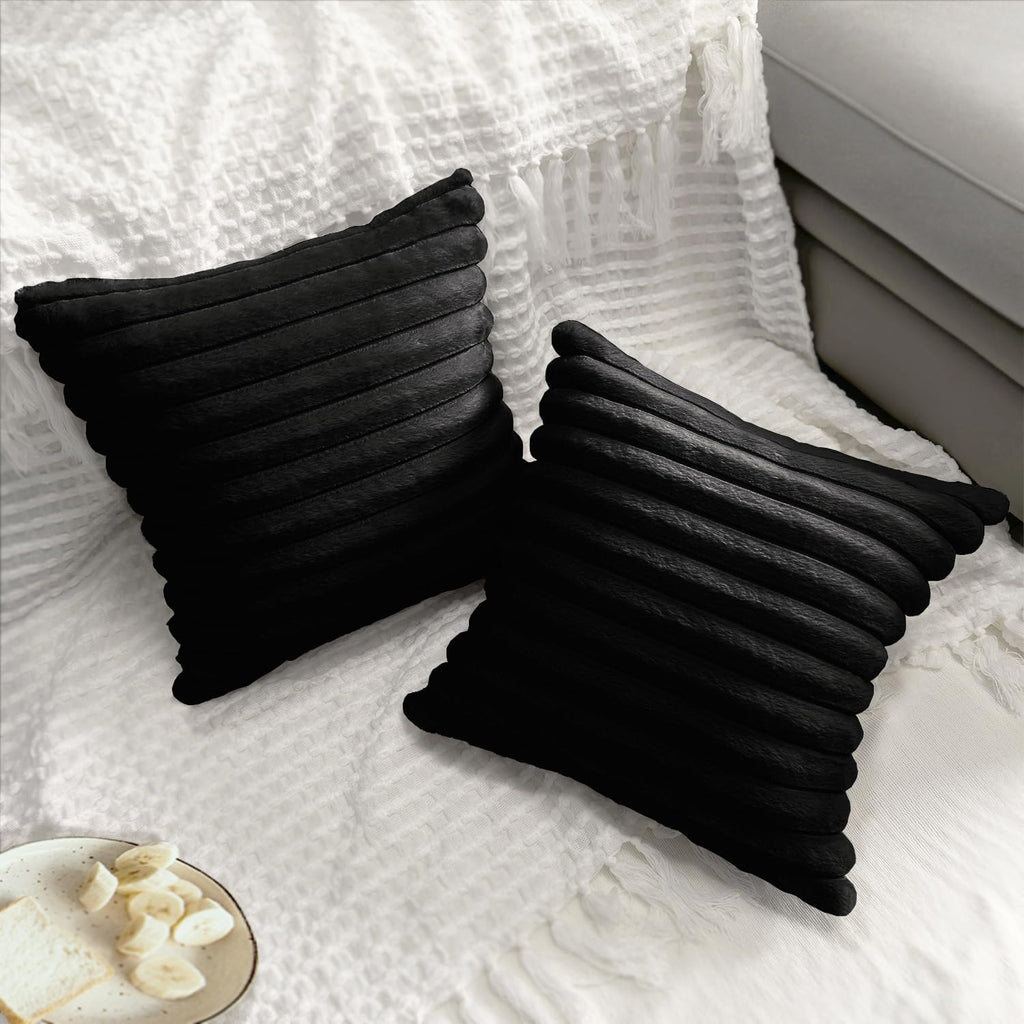 2 Pack 16x16 Double-Sided Faux Fur Pillow Covers, Plush Throw Pillow Covers, Throw Pillow Cover Cushion Cover, Black