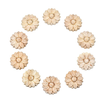 10PCS Unfinished Wood Rosettes Little Onlay Appliques Decoration (Dia-3cm/1.18"), Unpainted Round Flower Carving
