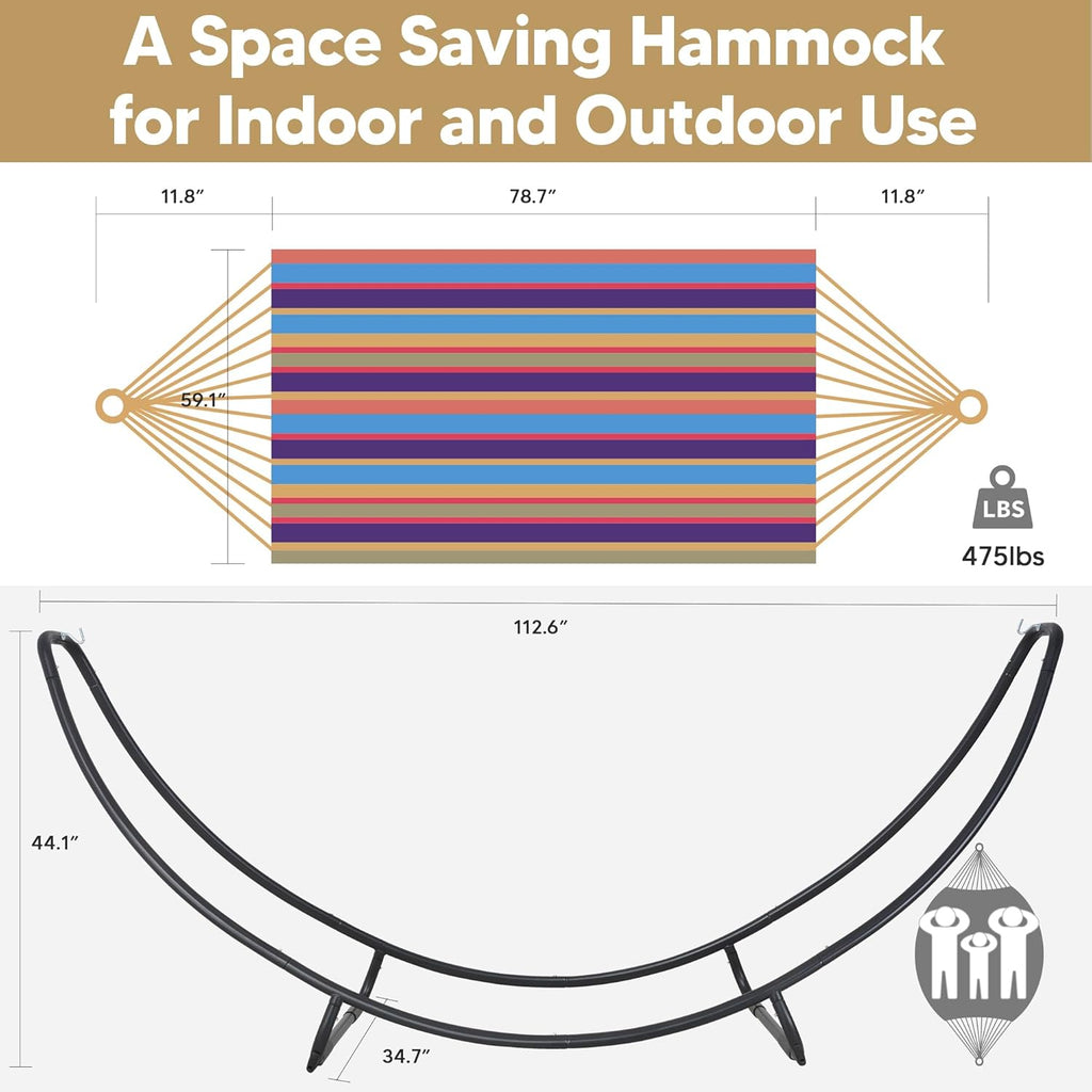 Portable Space Saving Hammock with Stand, Two Person Hammock with Stand Included, Patent Pending, Rainbow