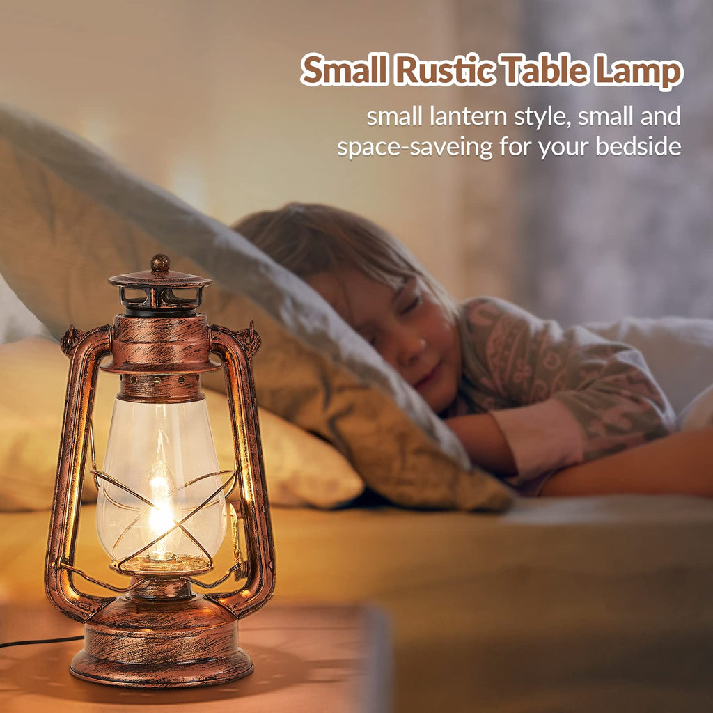 Rustic Lantern Table Lamp Plug-in Old Fashioned Night Light Perfect Living Room H15 Inch x W7 Inch