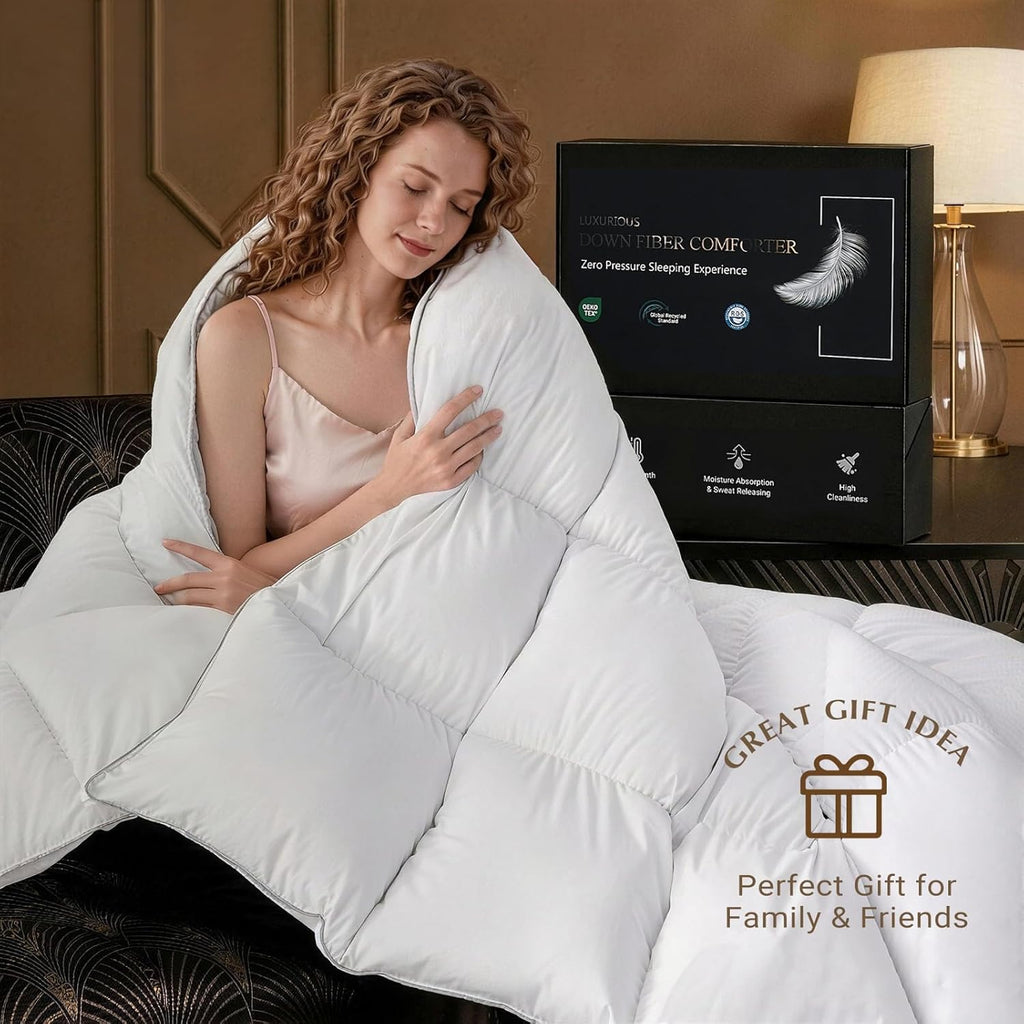 Feather Down Fiber Comforters King Fluffy All Season Duvet Insert Soft Breathable Bedding Comforter 