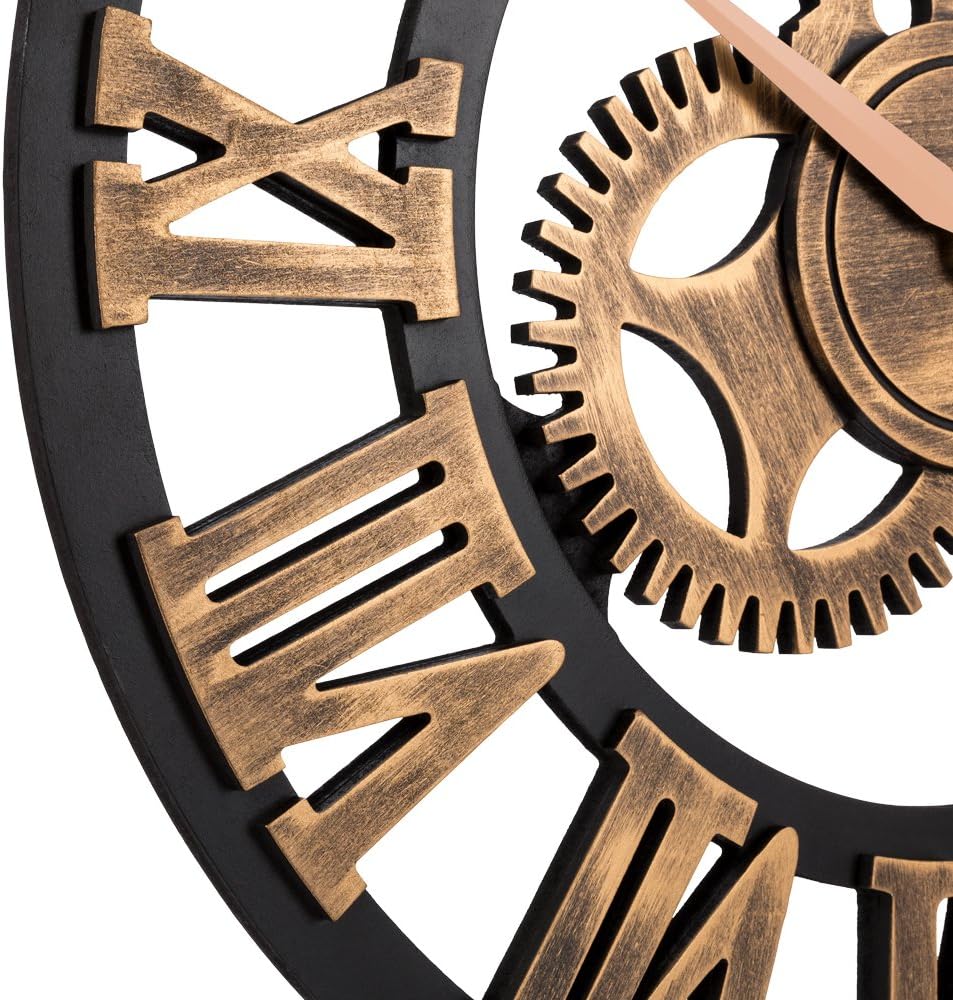 28" Industrial Steampunk Vintage Retro Home Decor Wall Clock (28 inches, Roman-Anti-Bronze) *Note: Decorative Gears DO NOT Move*