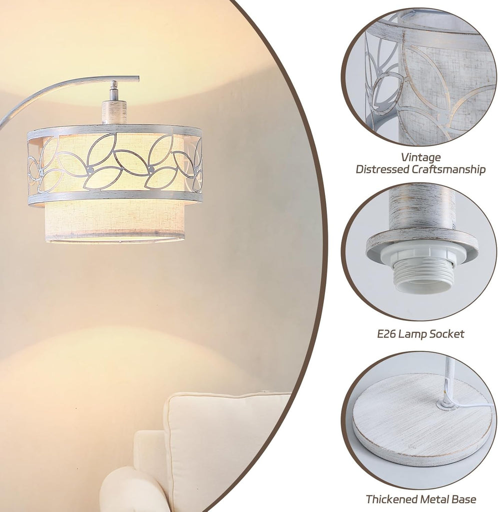 66.1" Gold Accent Floor Lamp with Floral Metal Shade & Linen Inner Shade, Farmhouse Standing Lamp Bedroom Office