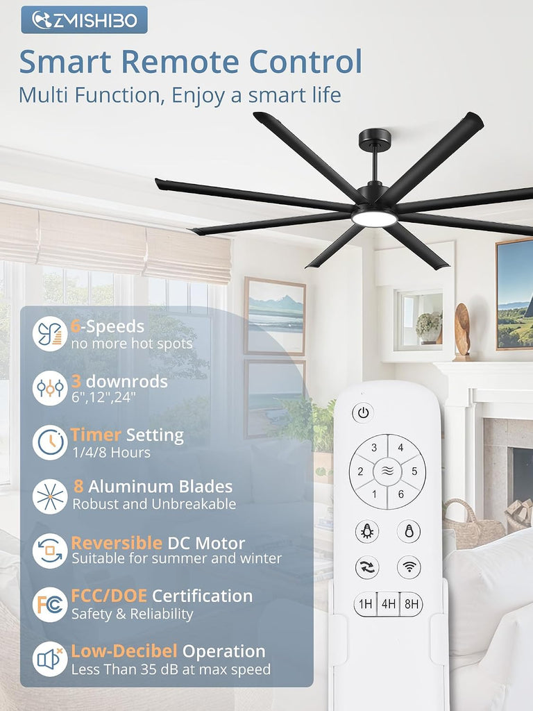 96" Ceiling Fan with LED Light and Remote - Black
