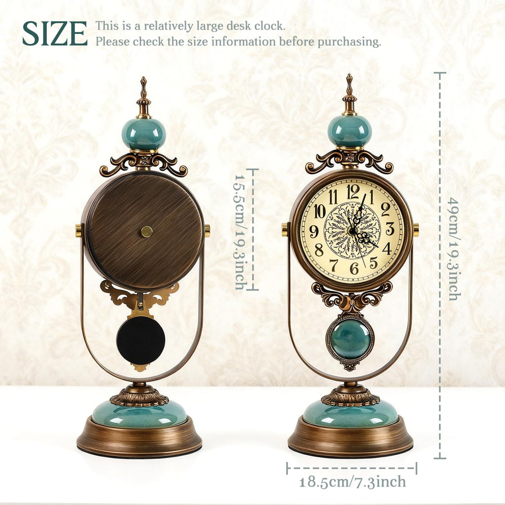 Large Mantel Clock for Fireplace, Vintage Table Clock, 19.3 inch