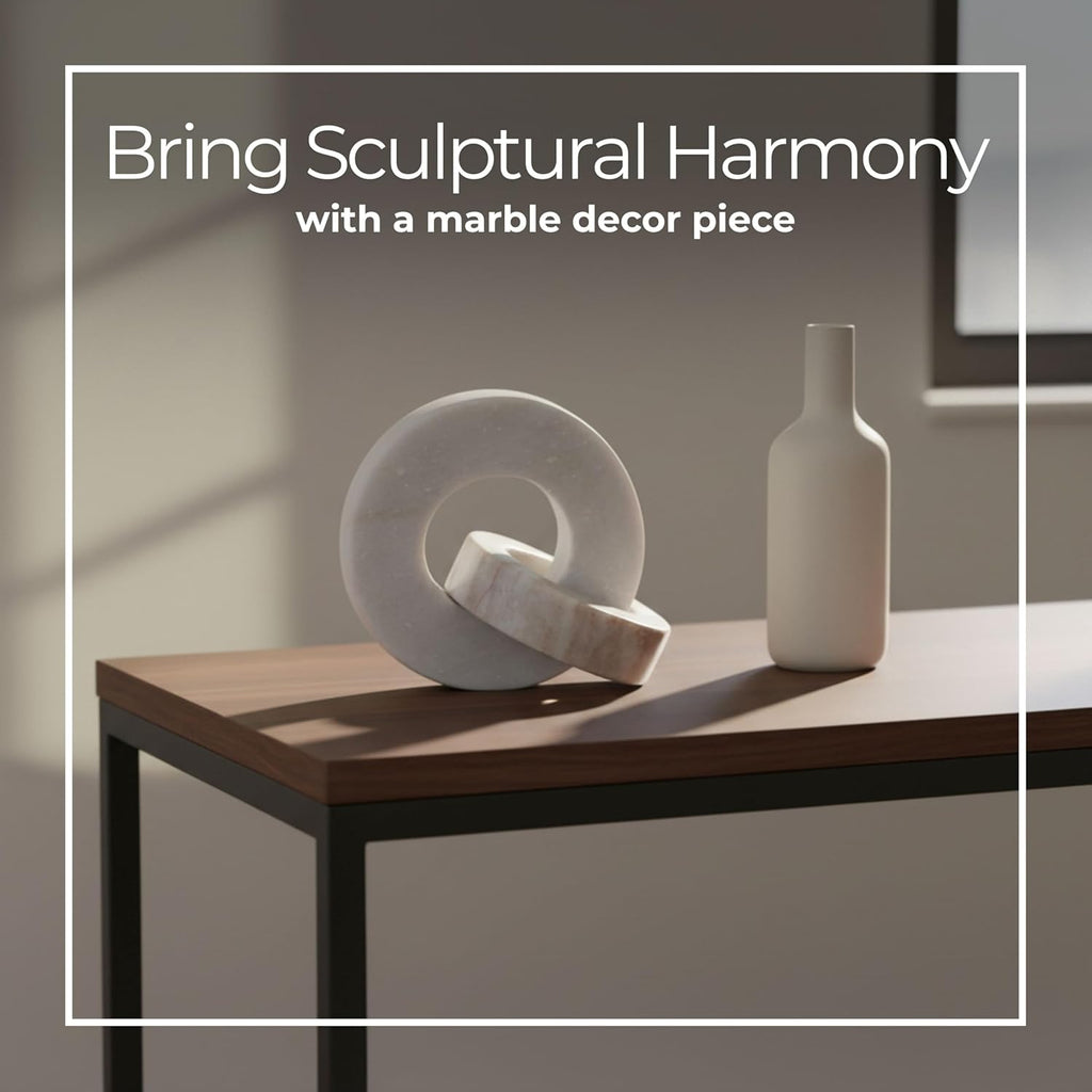 Home Decor and Bathroom Decor Marble Double Ring - Modern Shelf Sculpture and Office Accents for Room Styling
