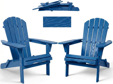 Outdoor Adirondack Chair Set of 2, Wooden Folding Patio Firepit Chairs with Pre-Assembled BackRest & Seat Board for