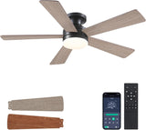 Flush Mount Ceiling Fan with Lights - 46IN Modern Indoor/Outdoor Ceiling Fan Light with Remote/APP, Low Profile Fan Light with 6 Speeds, Dimming, for Bedroom, Living Room, Brown A101-B0F127L6DT