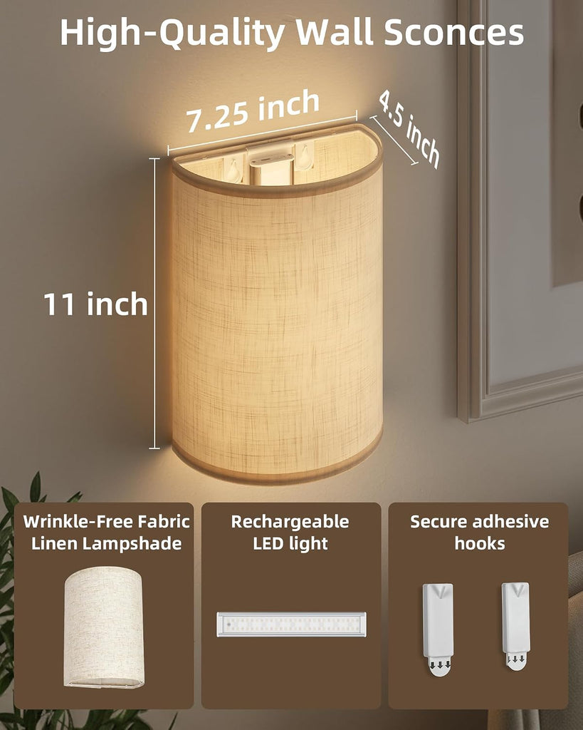 Battery Operated Wall Sconce, Rechargeable Wall Sconces Set of Two with Remote, 3 Color & 80 RGB Wireless Wall Mount