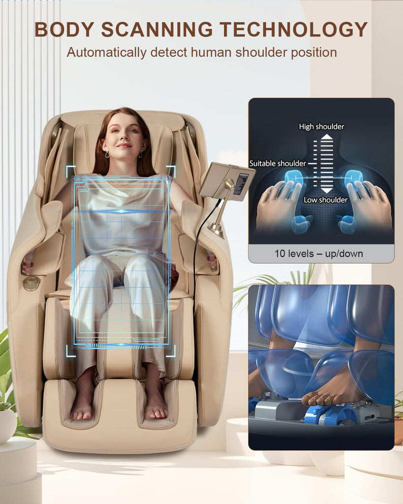 Massage Chair Full Body, Zero Gravity, Airbag Shiatsu, SL-Track, Beige | Zero Gravity Massage Chair with 13 Modes